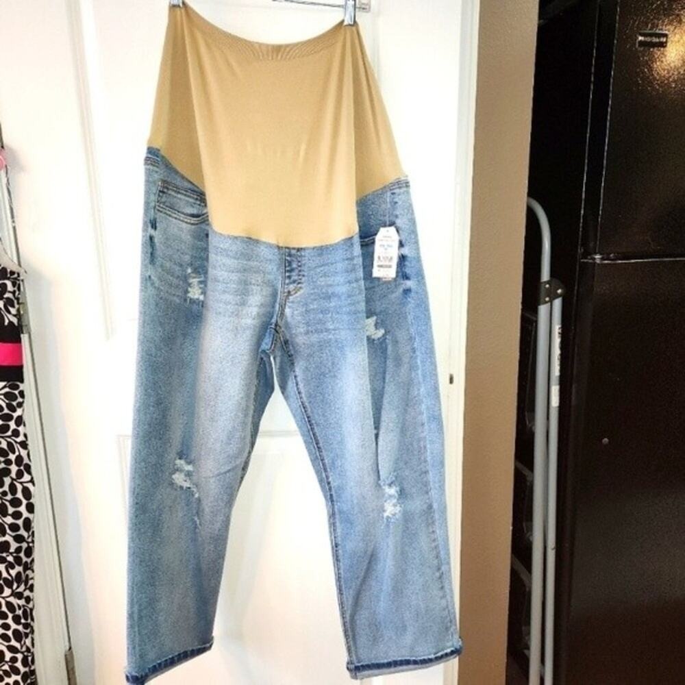 TIME AND TRU Maternity Jeans Womens XXL Blue Distressed Boyfriend Denim Comfort